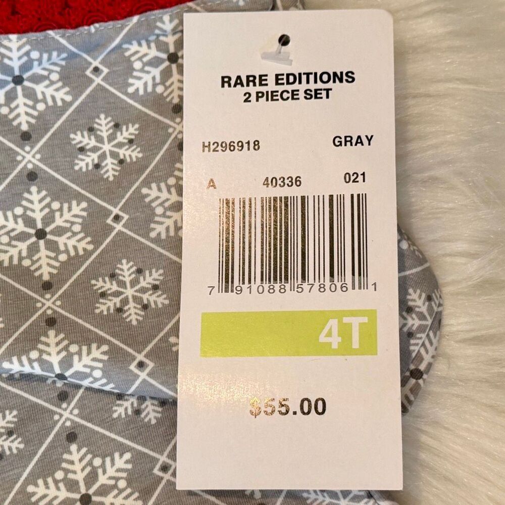 Rare Editions Gray Snowflake Reindeer Red Stripe Pants Set 4T NWT Girls Holiday - Picture 5 of 7